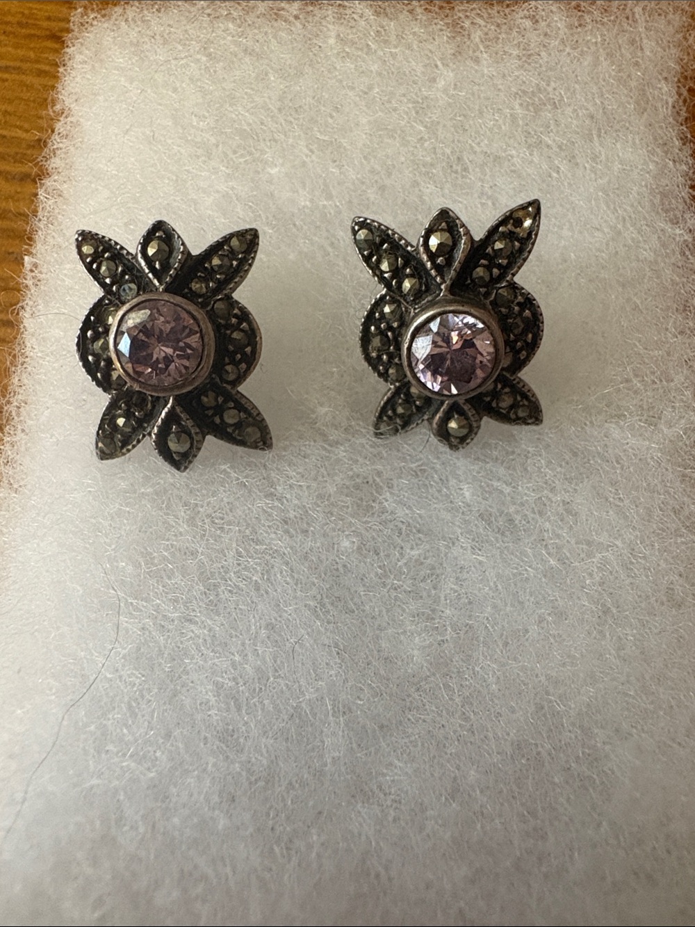 Vintage '90s Sterling Silver Floral Stud Earrings with Light Purple Gemstones